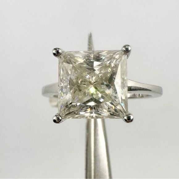 4 Carat Princess Cut Moissanite Ring 18k White Gold Finish Wedding Anniversary - Picture 4 of 12